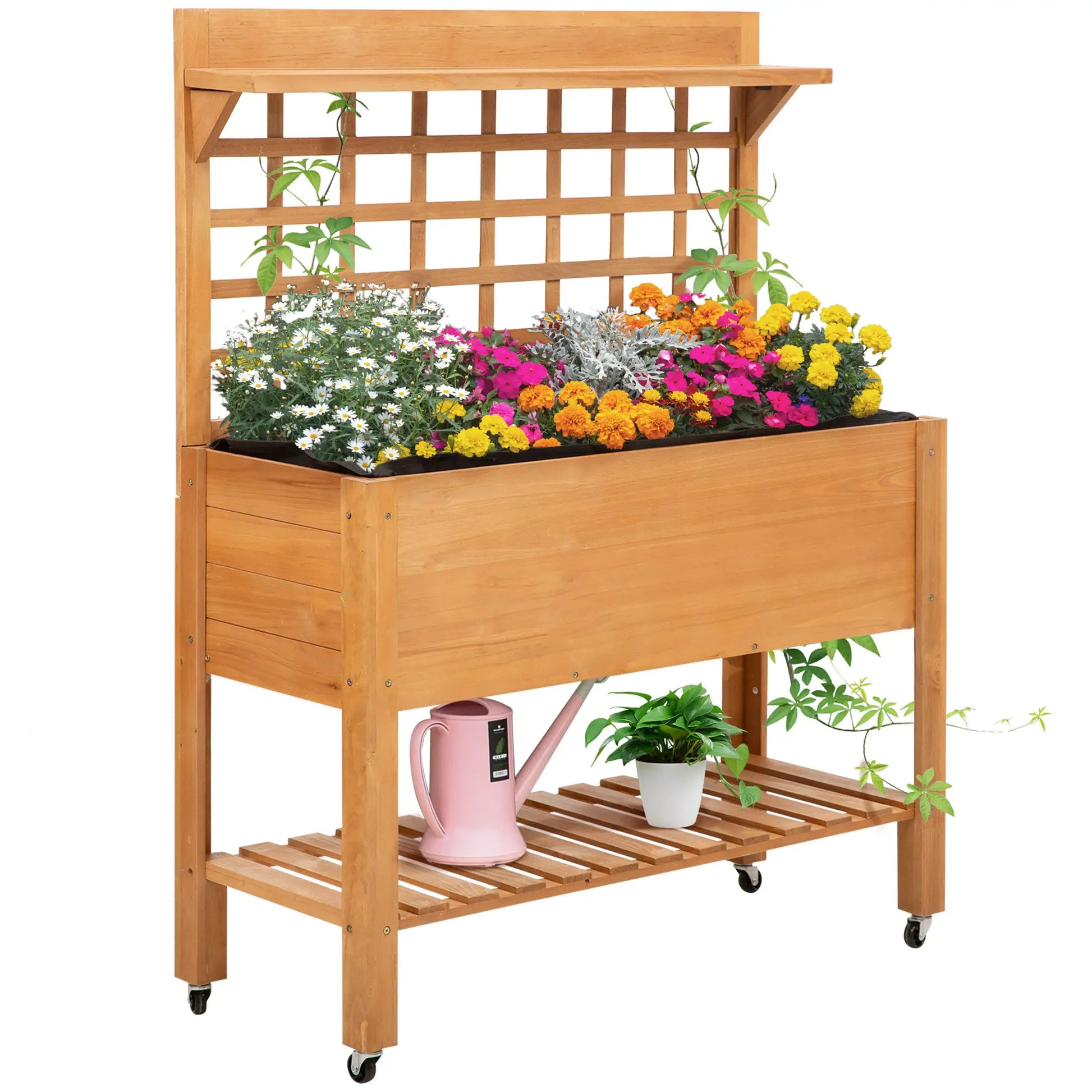 41.25"x15.75"x53.25" Wooden Raised Garden Bed, Flower Herb Box, Shelf Wheels, Outdoor Indoor Elevated Garden Beds Natural at Gallery Canada