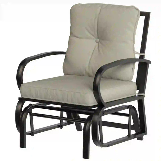 Patio Glider Chair With Cushions, Steel Frame, Curved Armrests, Beige Outdoor Gliders Black, Beige at Gallery Canada