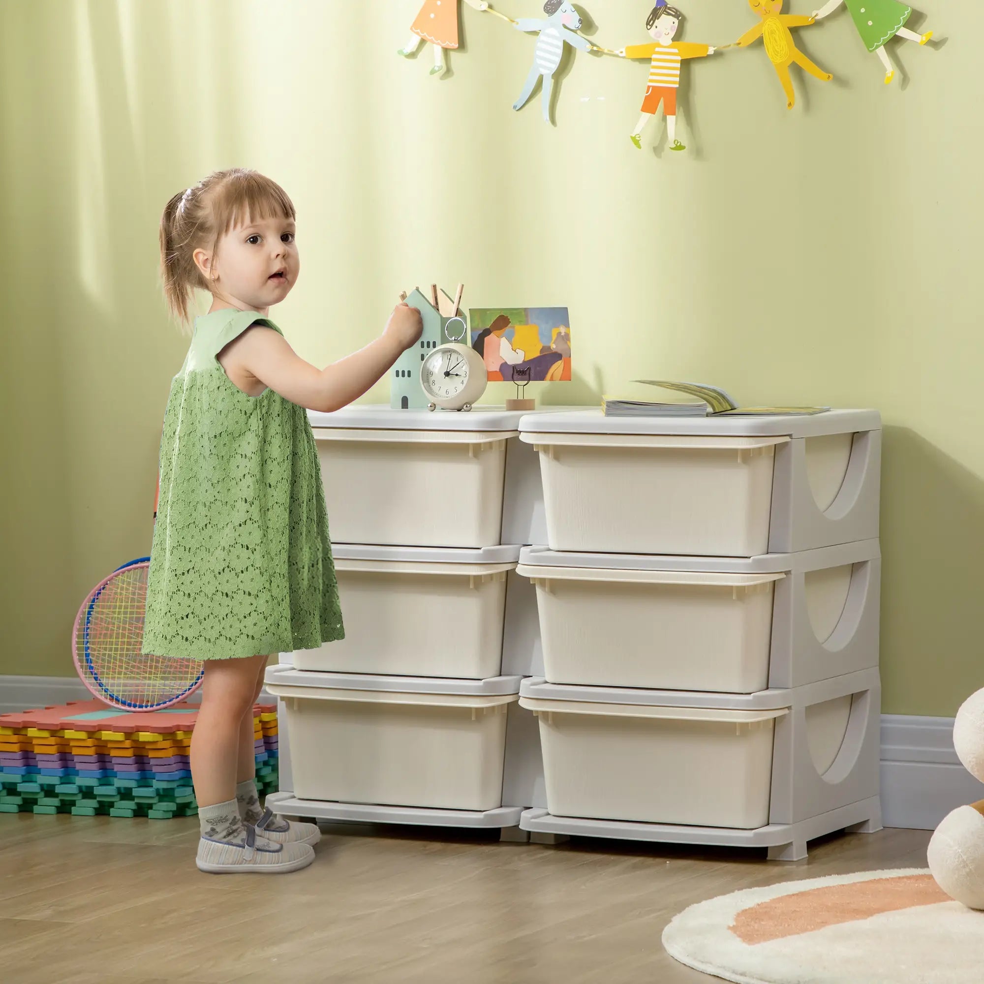 3 Tier Kids Toy Organizer, 6 Plastic Drawers, Cream White Baby & Kids Storage at Gallery Canada