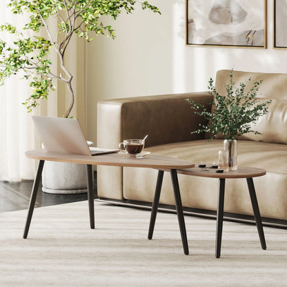 2 Pc Coffee Table Set, Industrial Nest Tables, Steel Legs, Brown Coffee Tables at Gallery Canada