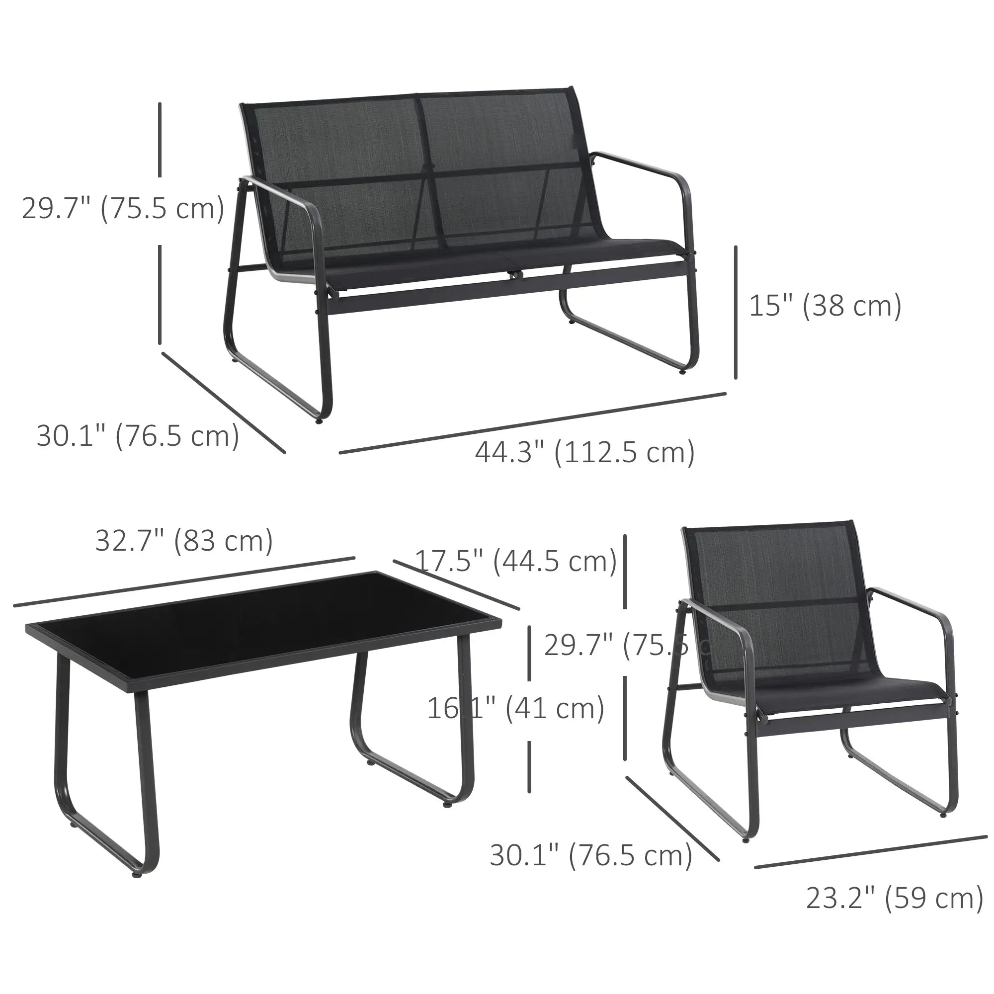 4 Piece Patio Furniture Set, Loveseat, Armchairs, Coffee Table, Black Patio Furniture Sets at Gallery Canada