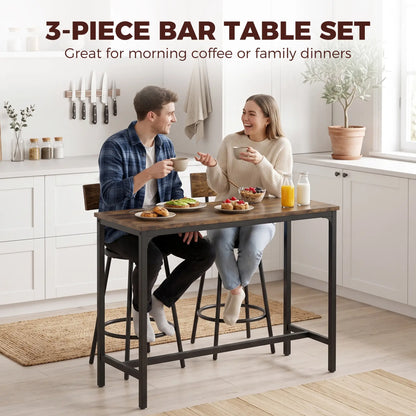 Bar Table Set With 2 Counter Height Barstools, Rustic Brown