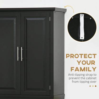 72" Kitchen Pantry Cabinet, 4-Door with Drawer, Adjustable Shelves, Black Kitchen Pantry Cabinets at Gallery Canada