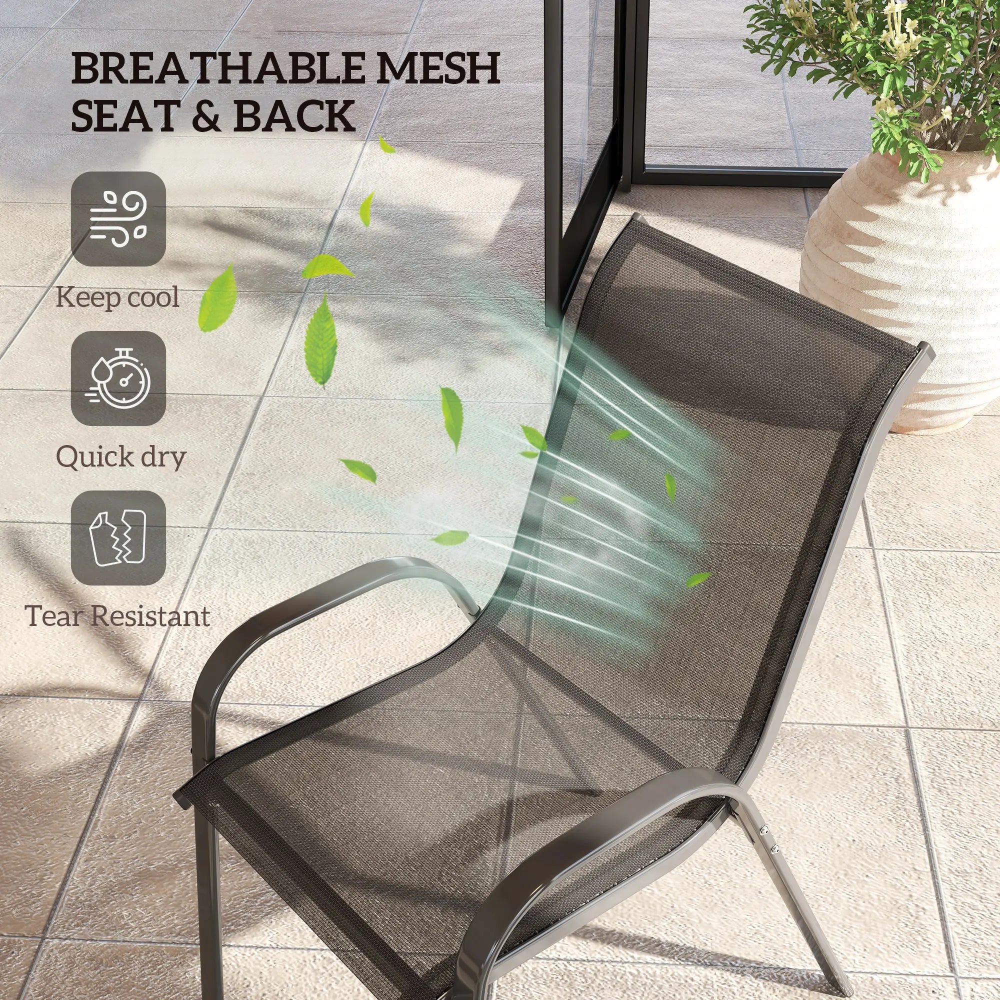 Outdoor Dining Chairs Set of 2, Stackable, High Back, Black Patio Chairs at Gallery Canada