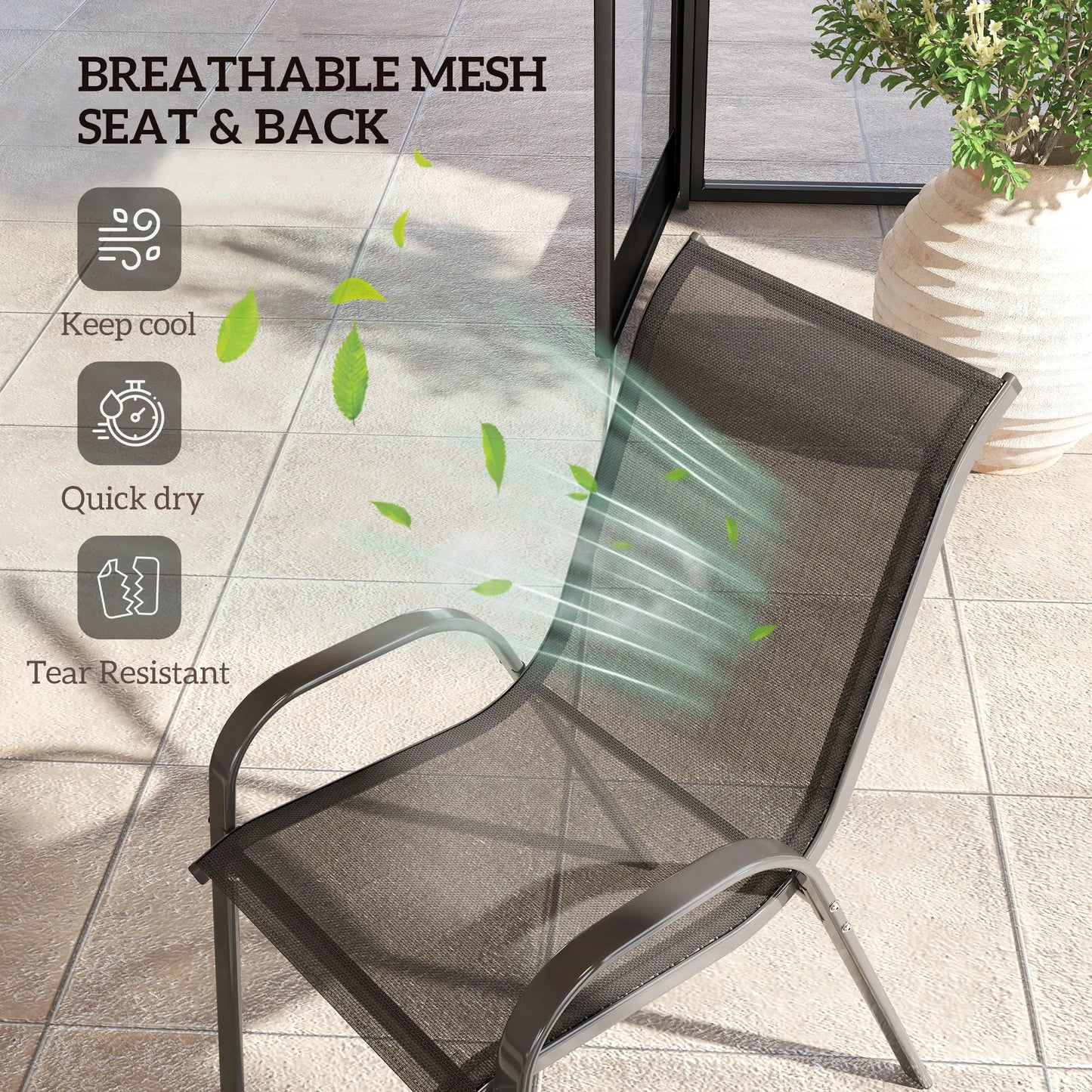 Outdoor Dining Chairs Set of 2, Stackable, High Back, Black Patio Chairs at Gallery Canada