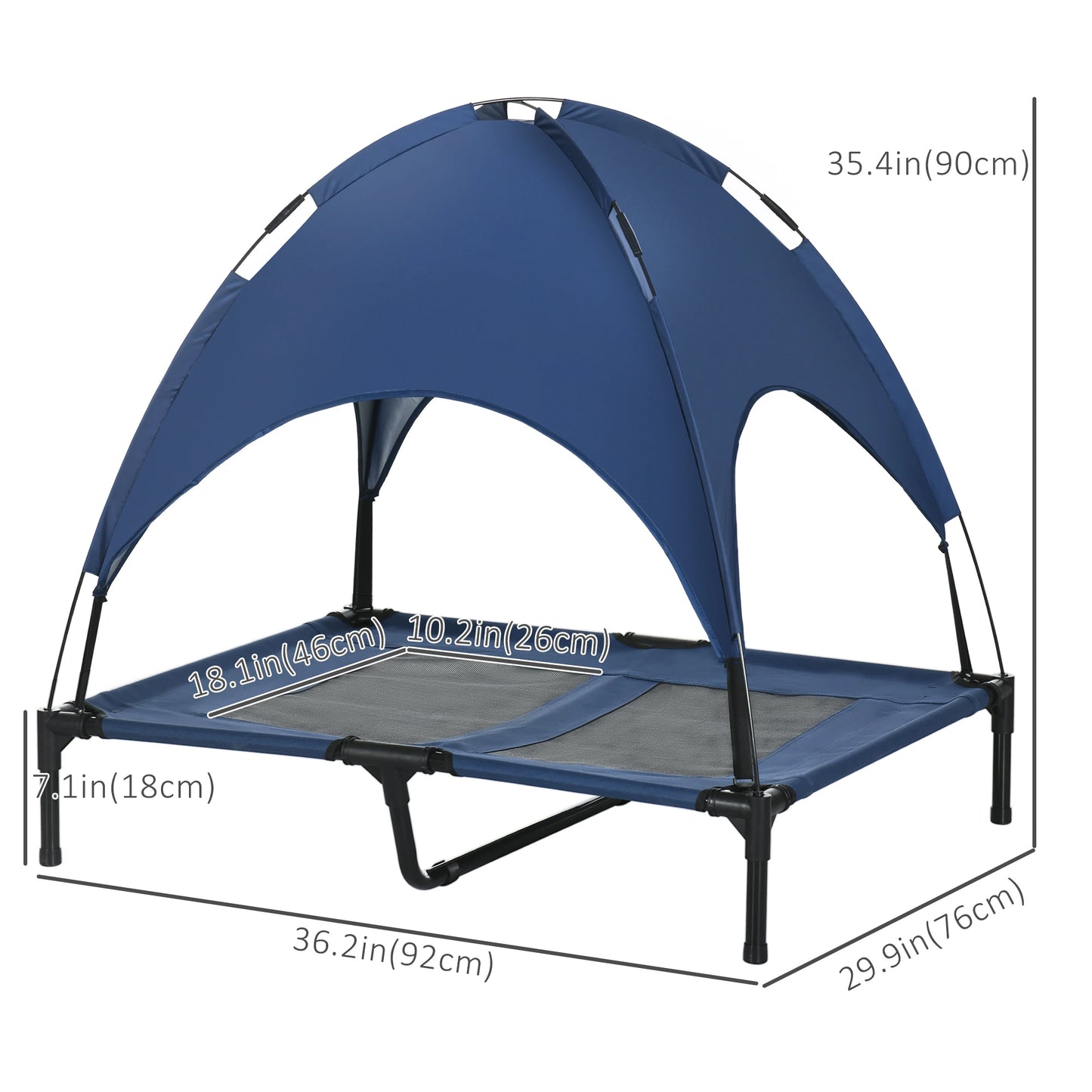 Elevated Dog Bed with Canopy, Portable Raised Dog Cot, L Size, 36" x 30" x 35", Dark Blue Elevated Dog Beds at Gallery Canada