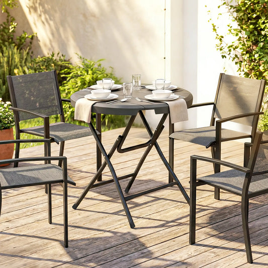 Foldable Round Outdoor Dining Table for 4, HDPE Tabletop, Steel Frame, Dark Grey Patio Dinning Tables Dark Grey at Gallery Canada