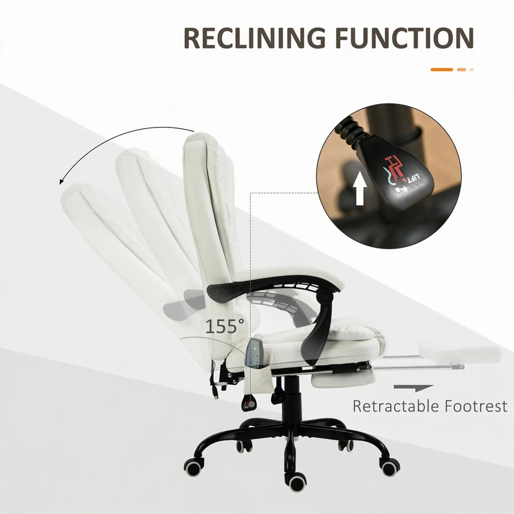 7-Point Vibrating Massage Chair, Reclining Office Chair, Adjustable Height, White Executive & Manager Chairs at Gallery Canada