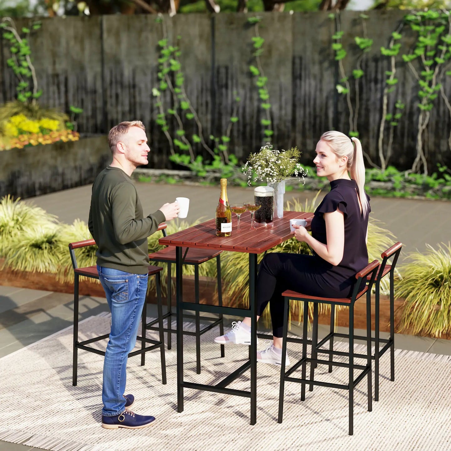 5 Piece Patio Bar Set, 47" Table, 4 Stools, Brown Bistro Sets at Gallery Canada