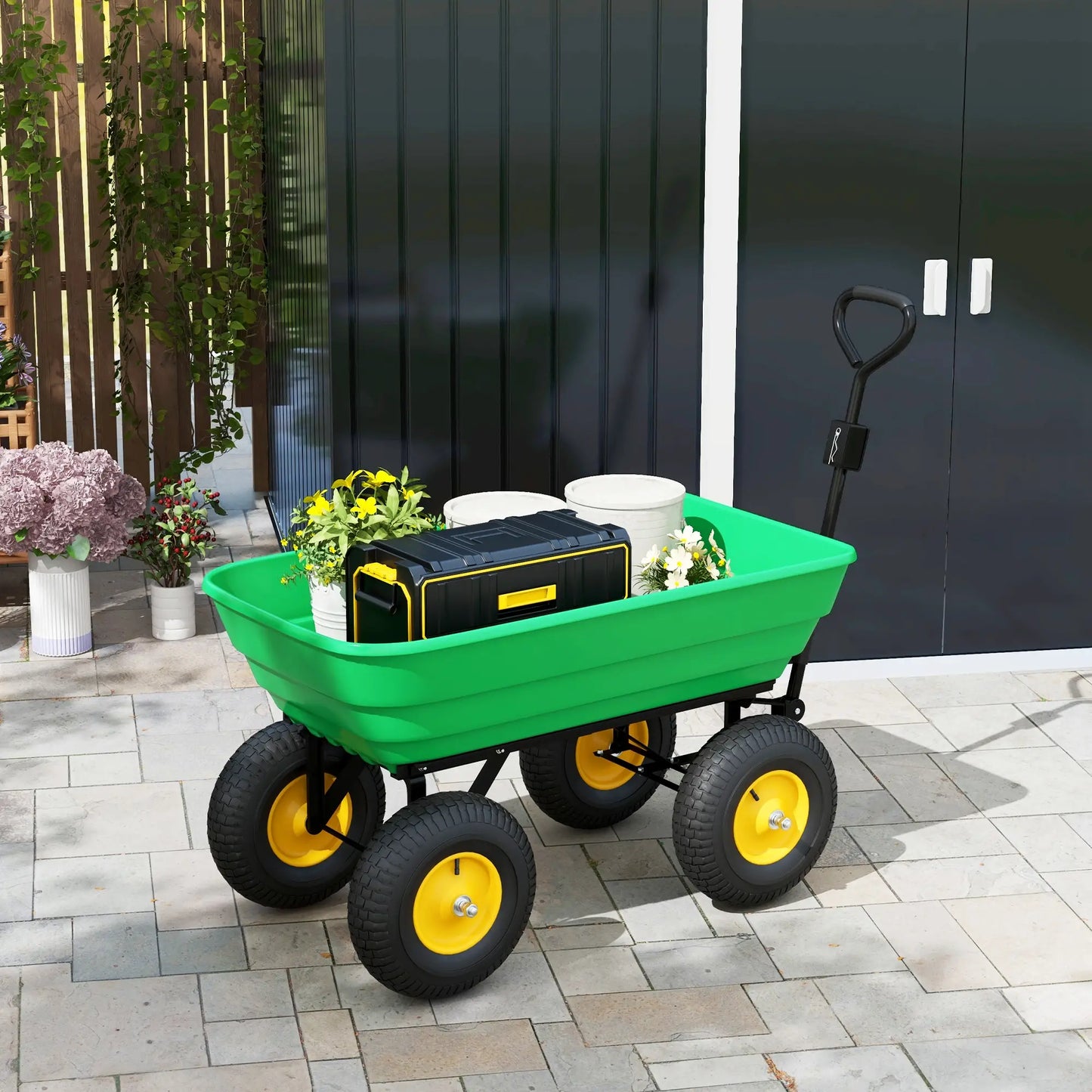 Heavy Duty Garden Dump Cart, 440lbs, Steel Frame, 12" Pneumatic Tires, Green Folding Garden Carts at Gallery Canada