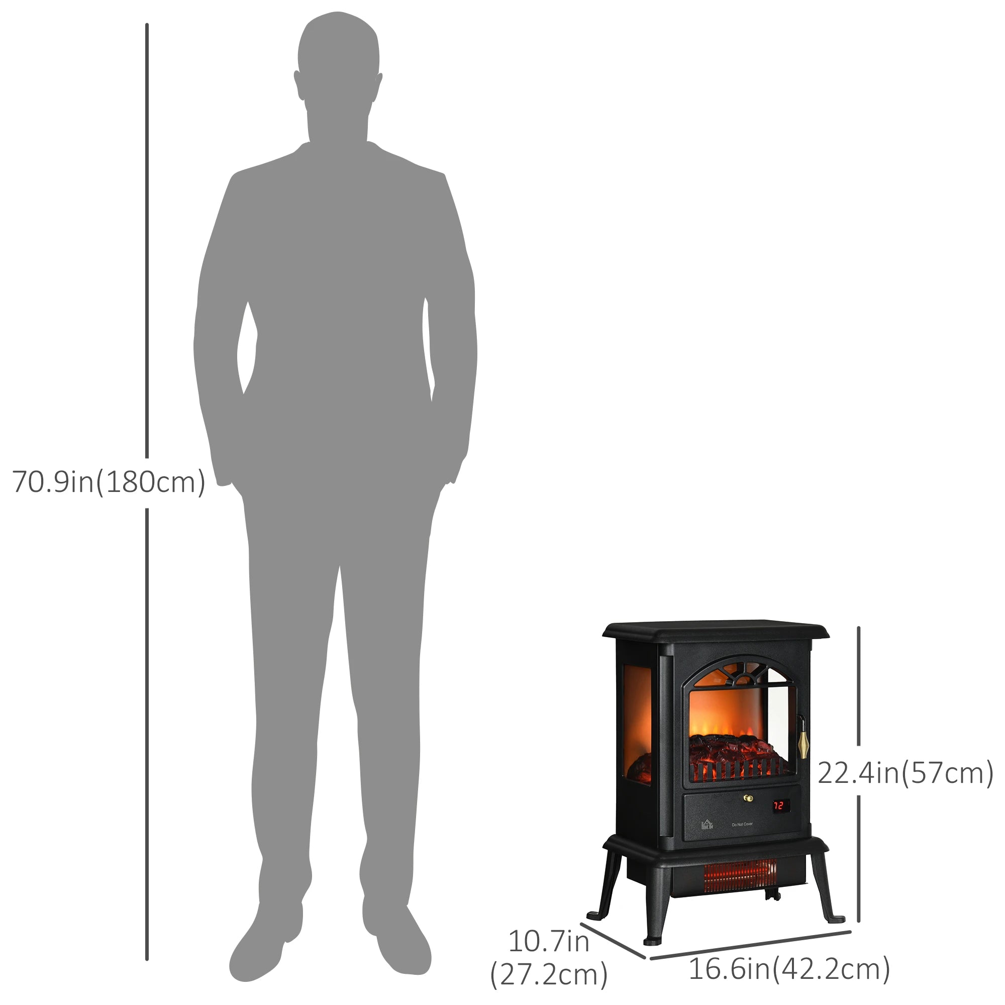 22 Infrared Electric Fireplace Stove, Freestanding Heater, 3D Flame, Adjustable Temp, Timer, 1000W/1500W, Black Electric Fireplaces at Gallery Canada