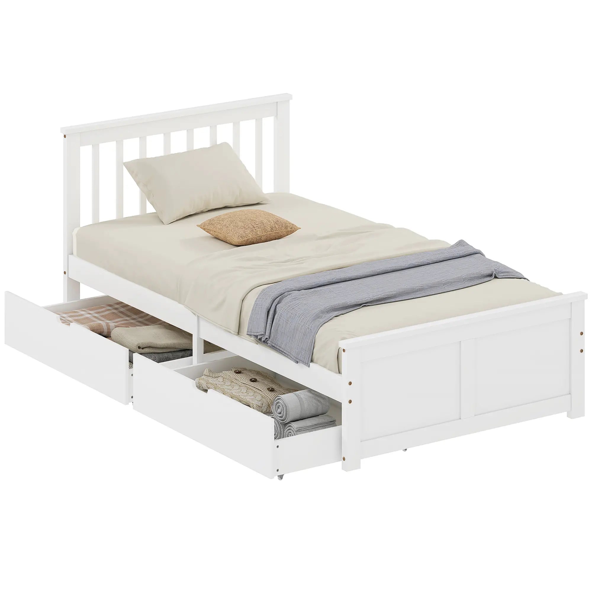 Pine Twin Bed Frame, Wood Storage Drawers, White Bed Frames at Gallery Canada