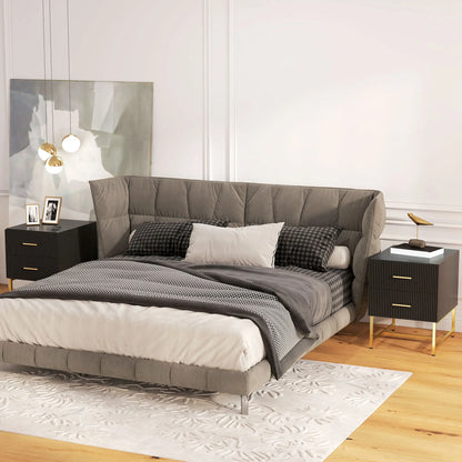 Modern Nightstands With Storage, 2 Fluted Drawers, Gold Legs, Black Bedside Tables at Gallery Canada