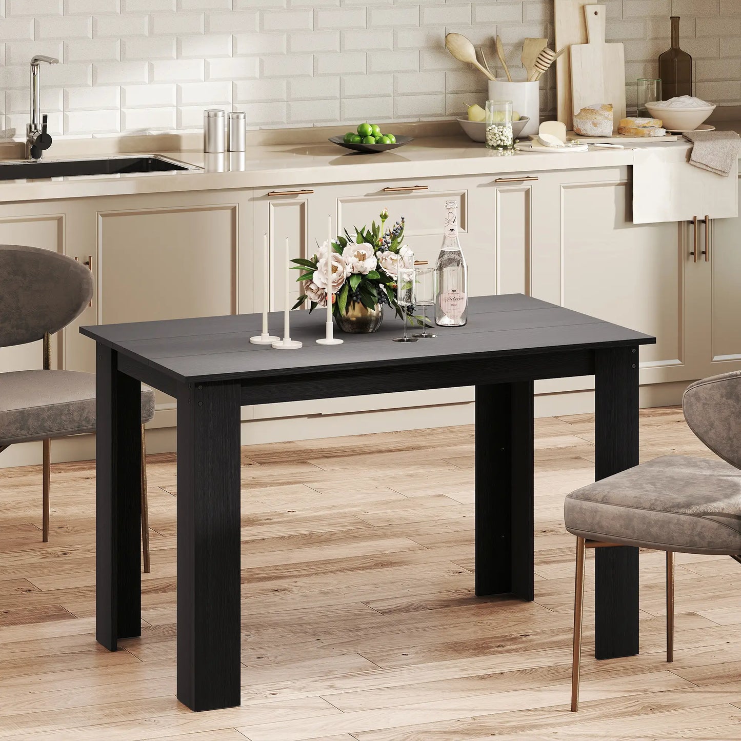 47" Kitchen Table for 4-6 People, Wood Effect, Black Dining Tables at Gallery Canada