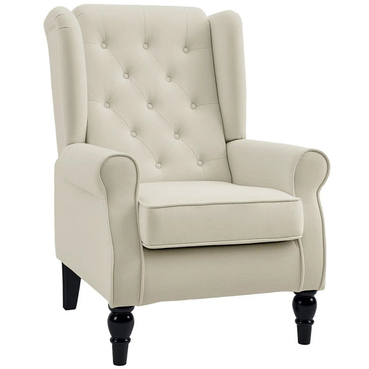 Fabric Accent Chair, Button Tufted Armchair, Upholstered Wingback Chair, White Accent Chairs Cream at Gallery Canada