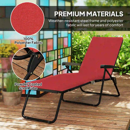 Foldable Reclining Patio Lounge Chair, 6-Position Adjustable, Wine Red Lounger Chairs at Gallery Canada