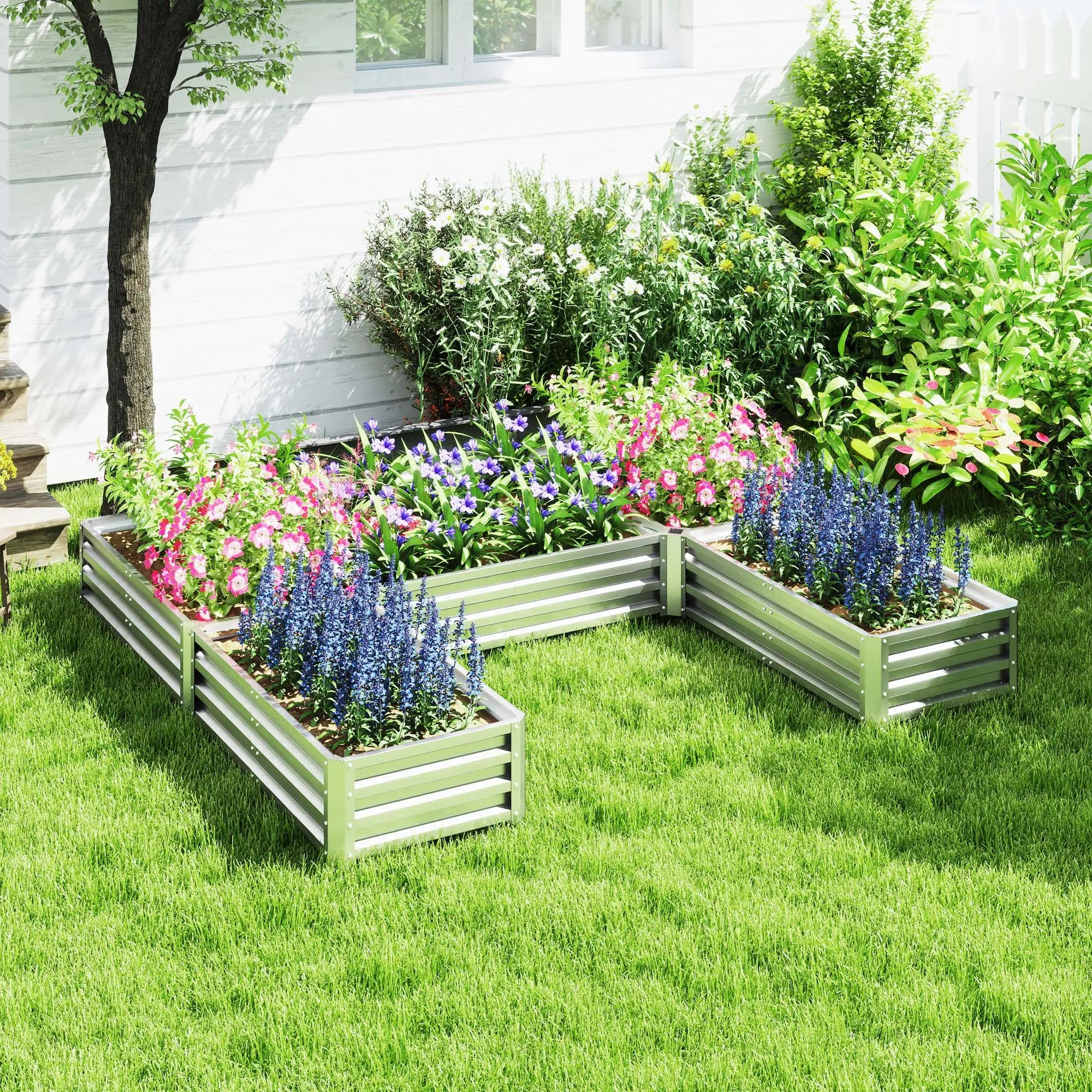 Steel Raised Garden Bed, 8x8x1ft, Set of 5 Large Planters, Silver Raised Garden Beds at Gallery Canada