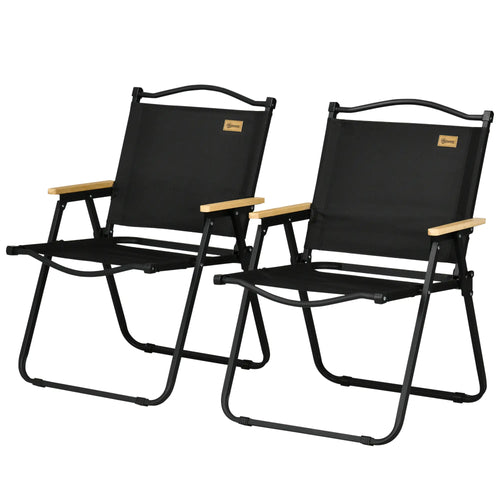 Set Of 2 Lightweight Folding Camping Chairs, Portable Armchairs, Black