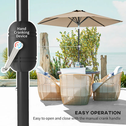 Patio Sun Umbrella, Outdoor Parasol, 6 Ribs, Coffee