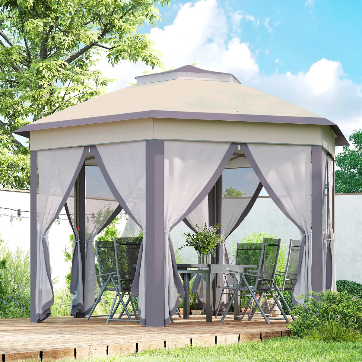 13' x 13' Pop Up Canopy Tent, Netting, Carry Bag, Coffee Beige