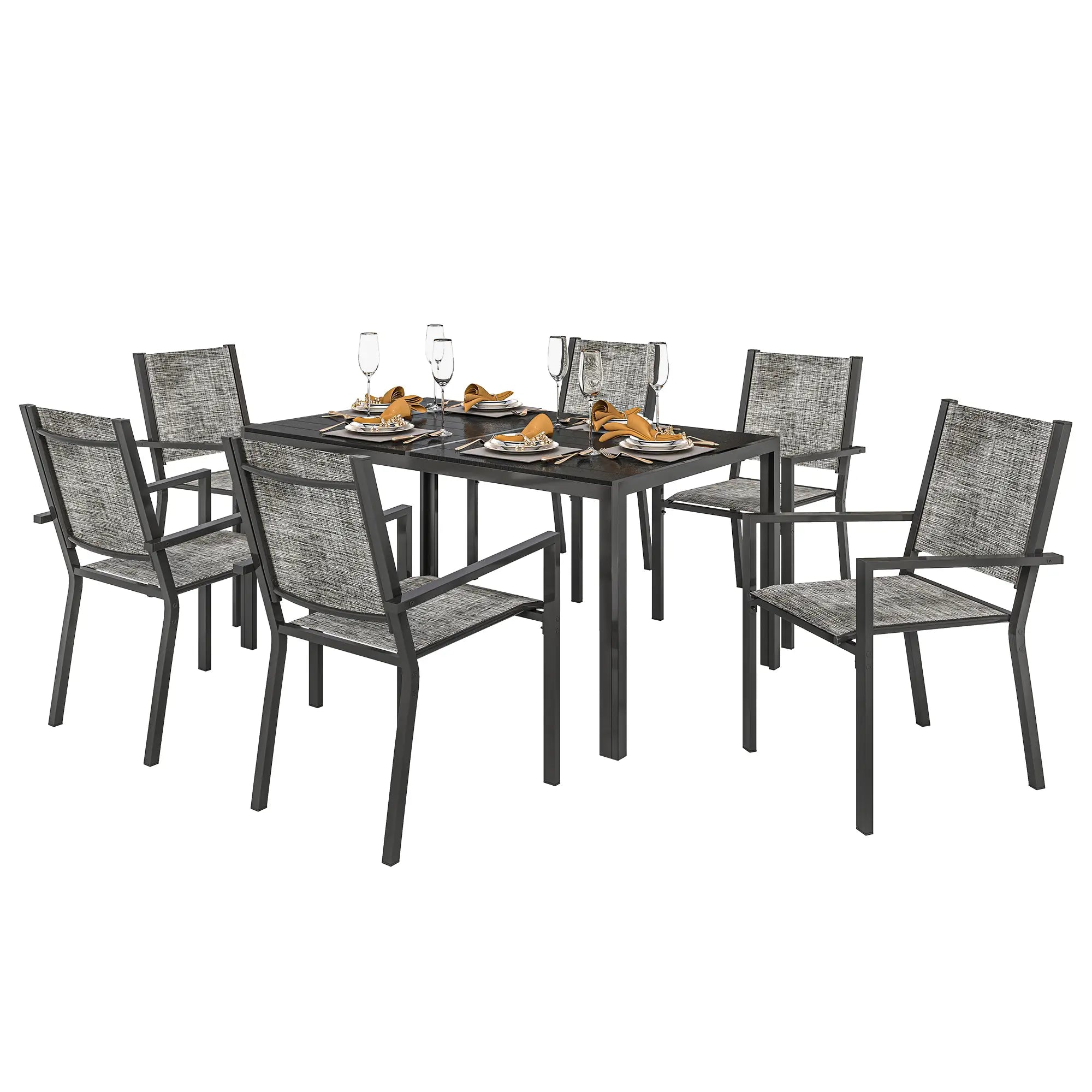 7-Piece Outdoor Dining Set, 6 Stackable Chairs, Rectangle Table, WPC Slatted Top Outdoor Dining Sets at Gallery Canada