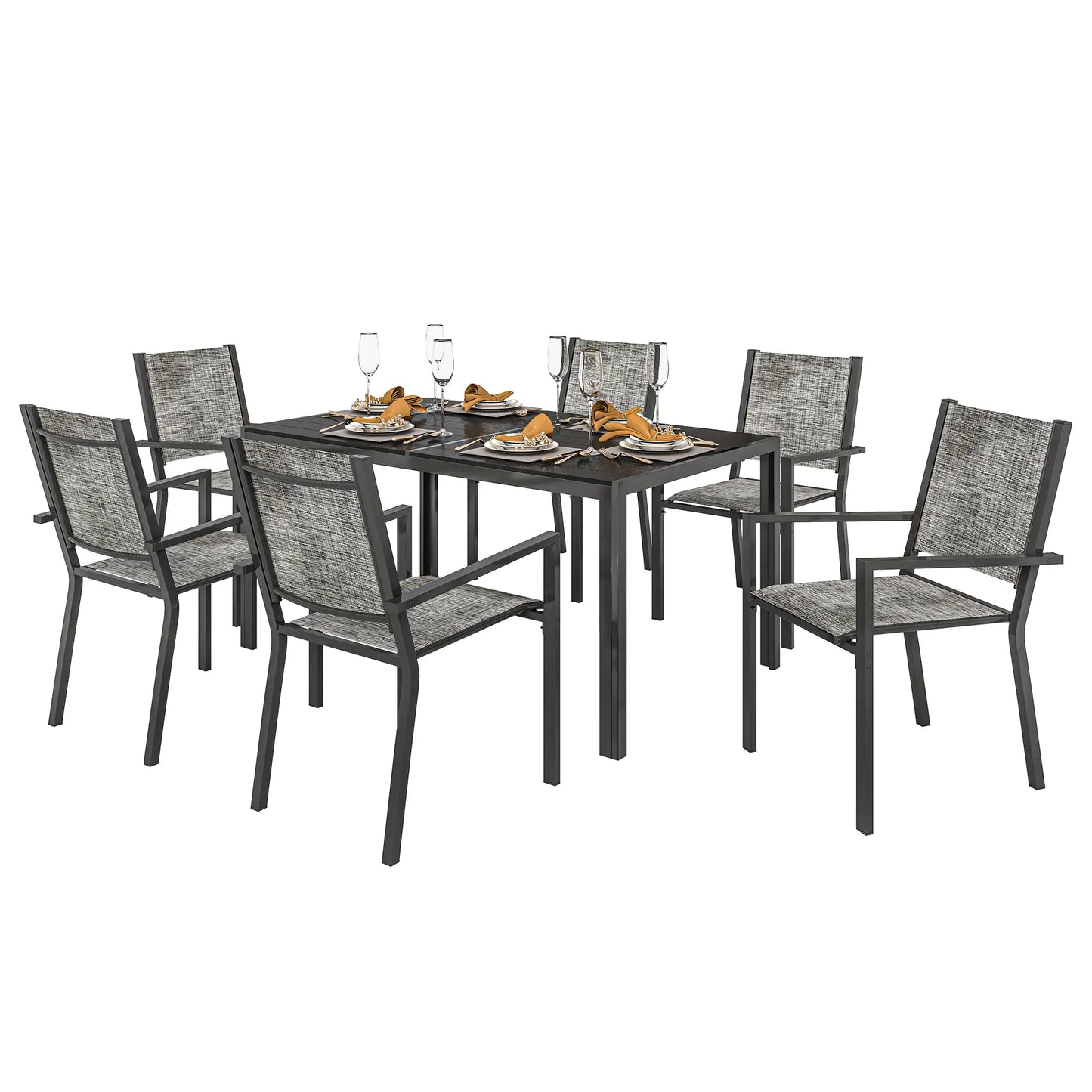7-Piece Outdoor Dining Set, 6 Stackable Chairs, Rectangle Table, WPC Slatted Top Outdoor Dining Sets at Gallery Canada