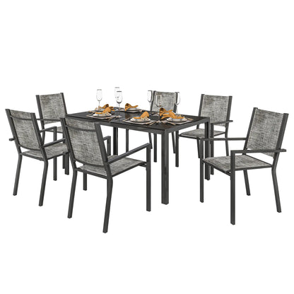 7-Piece Outdoor Dining Set, 6 Stackable Chairs, Rectangle Table, WPC Slatted Top Outdoor Dining Sets at Gallery Canada