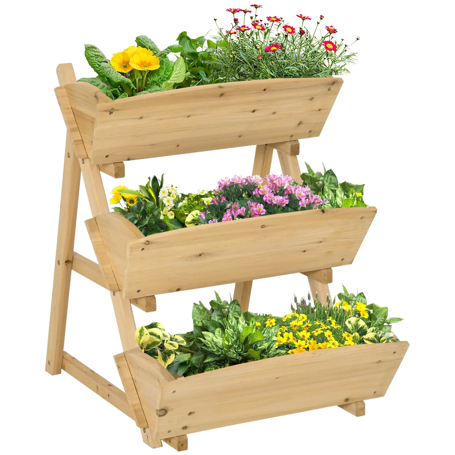 3 Tier Raised Garden Bed, Wooden Elevated Planter Box Kit Elevated Garden Beds Light Brown at Gallery Canada