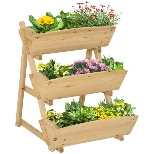 3 Tier Raised Garden Bed, Wooden Elevated Planter Box Kit Elevated Garden Beds Light Brown at Gallery Canada
