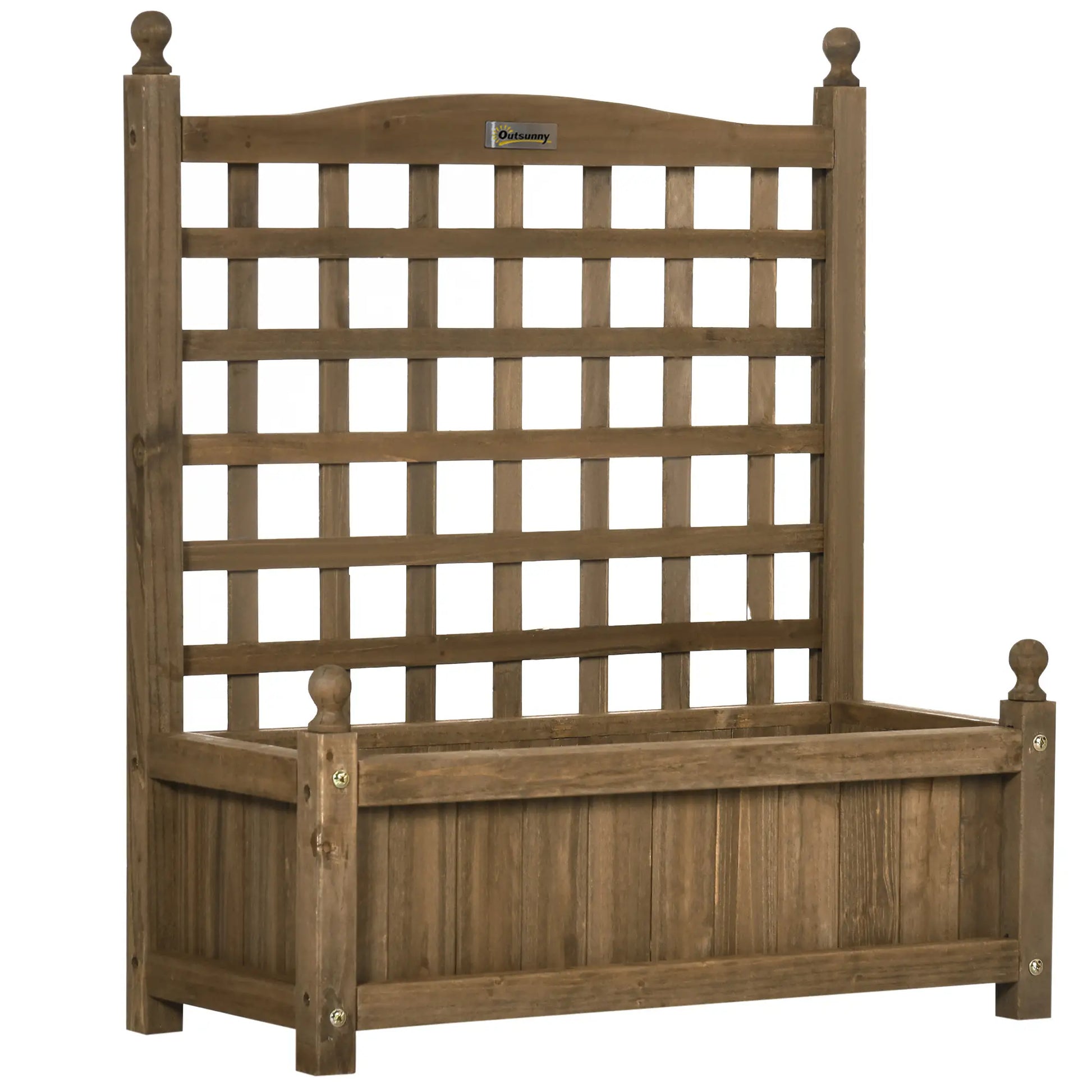 Wood Raised Garden Bed Planter with Trellis, Indoor Outdoor, Coffee Wooden Planter Boxes at Gallery Canada