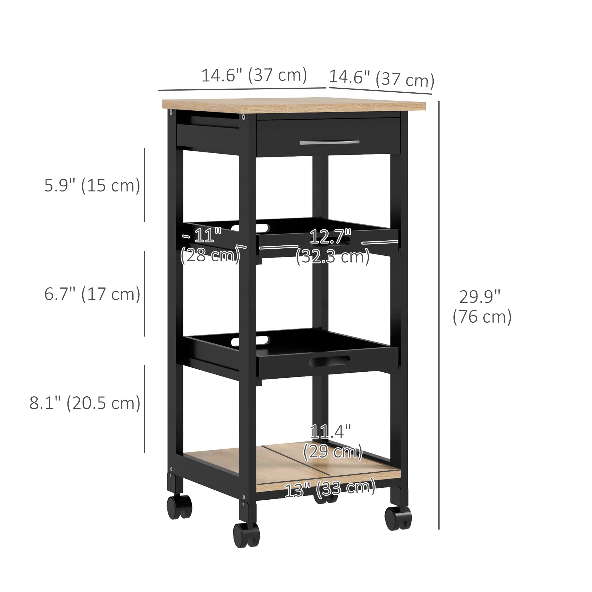 Kitchen Island Rolling Trolley, Utility Serving Cart with Drawer, Black Kitchen Islands & Kitchen Carts at Gallery Canada