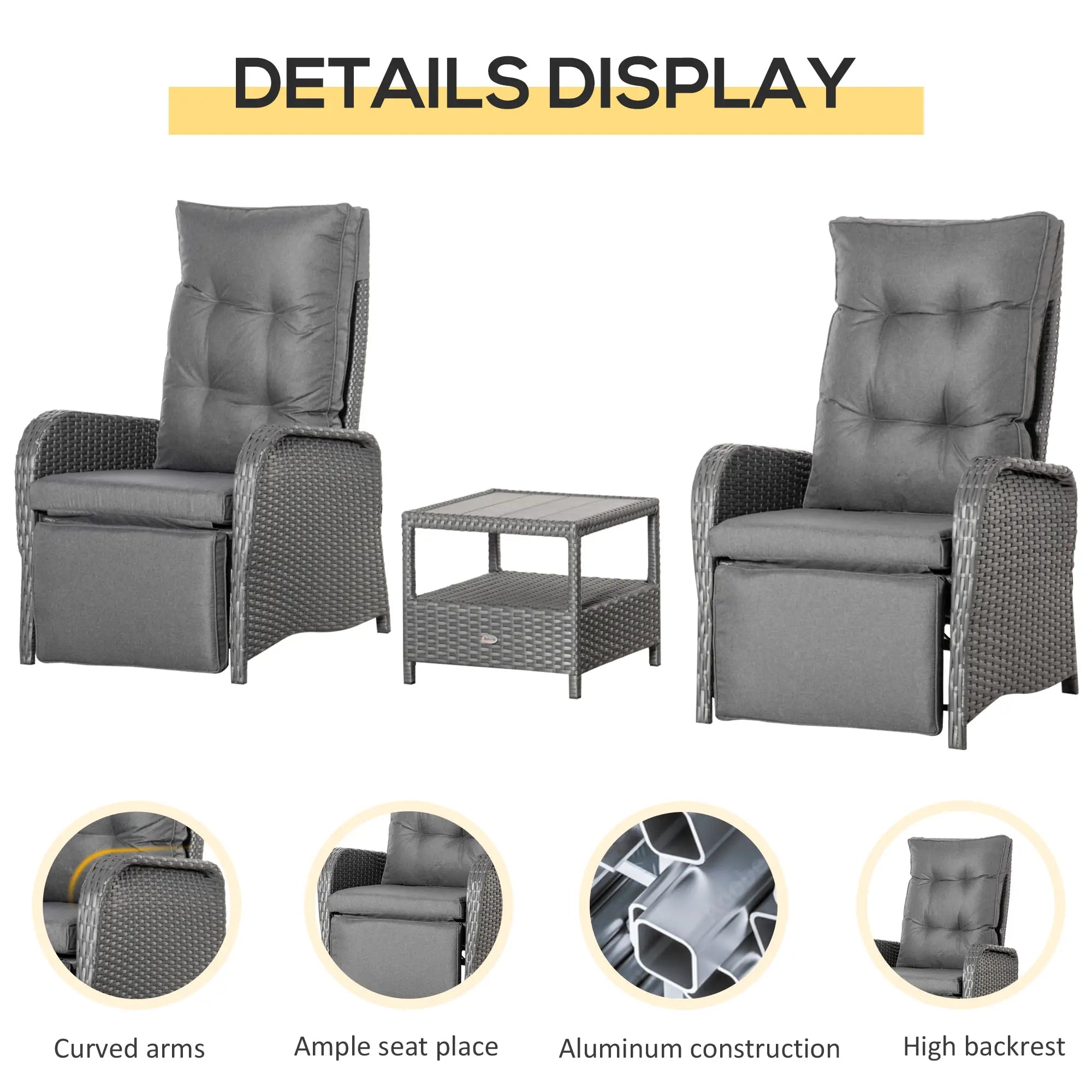 3 Pc Patio Wicker Bistro Set, PE Rattan Table, Adjustable Chairs, Grey Bistro Sets at Gallery Canada