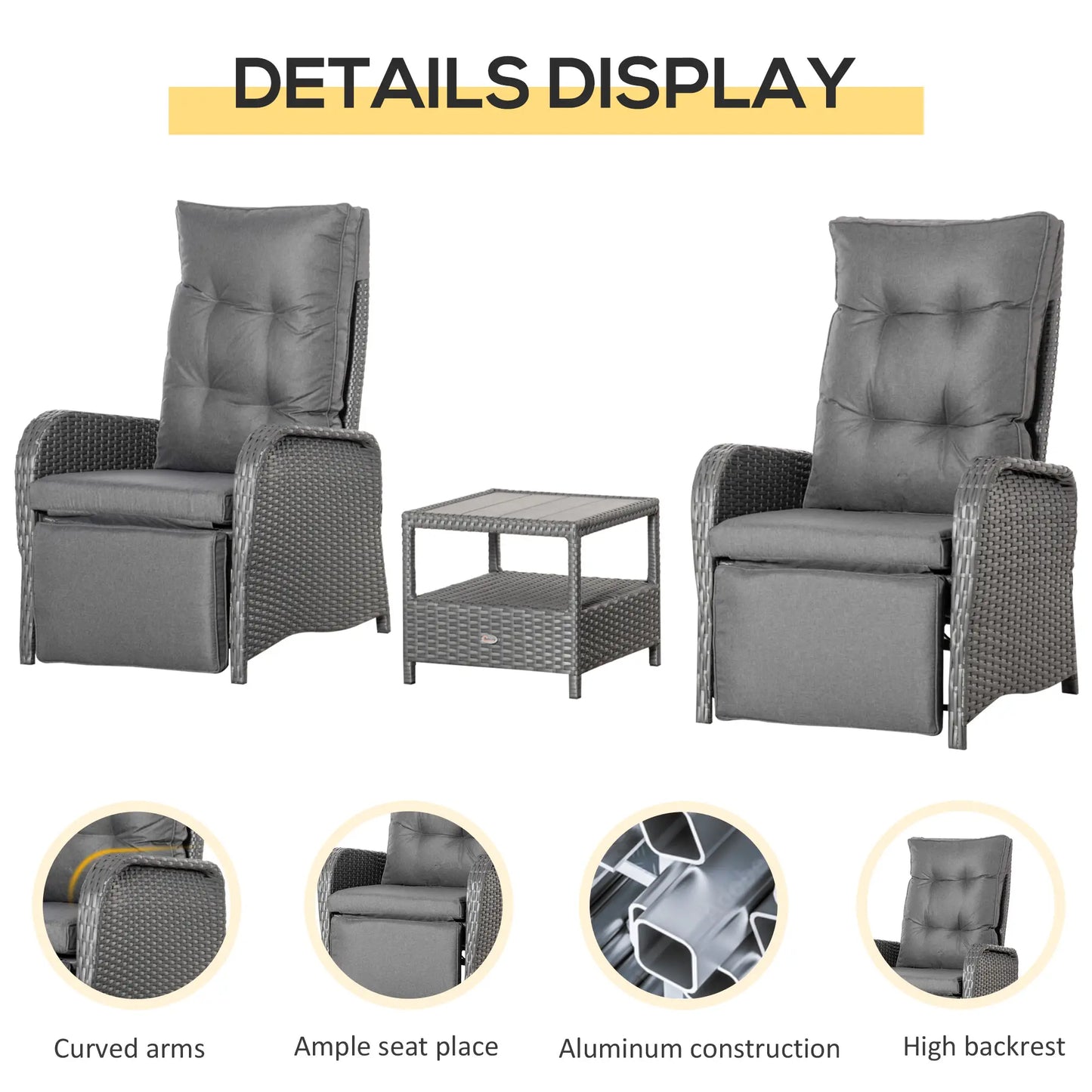 3 Pc Patio Wicker Bistro Set, PE Rattan Table, Adjustable Chairs, Grey Bistro Sets at Gallery Canada