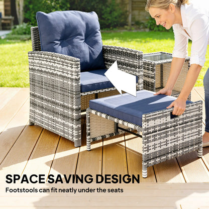 5 Piece Patio Furniture Set, Wicker Chairs With Ottomans, 2-Tier Glass Coffee Table, Grey/Dark Blue Patio Furniture Sets at Gallery Canada