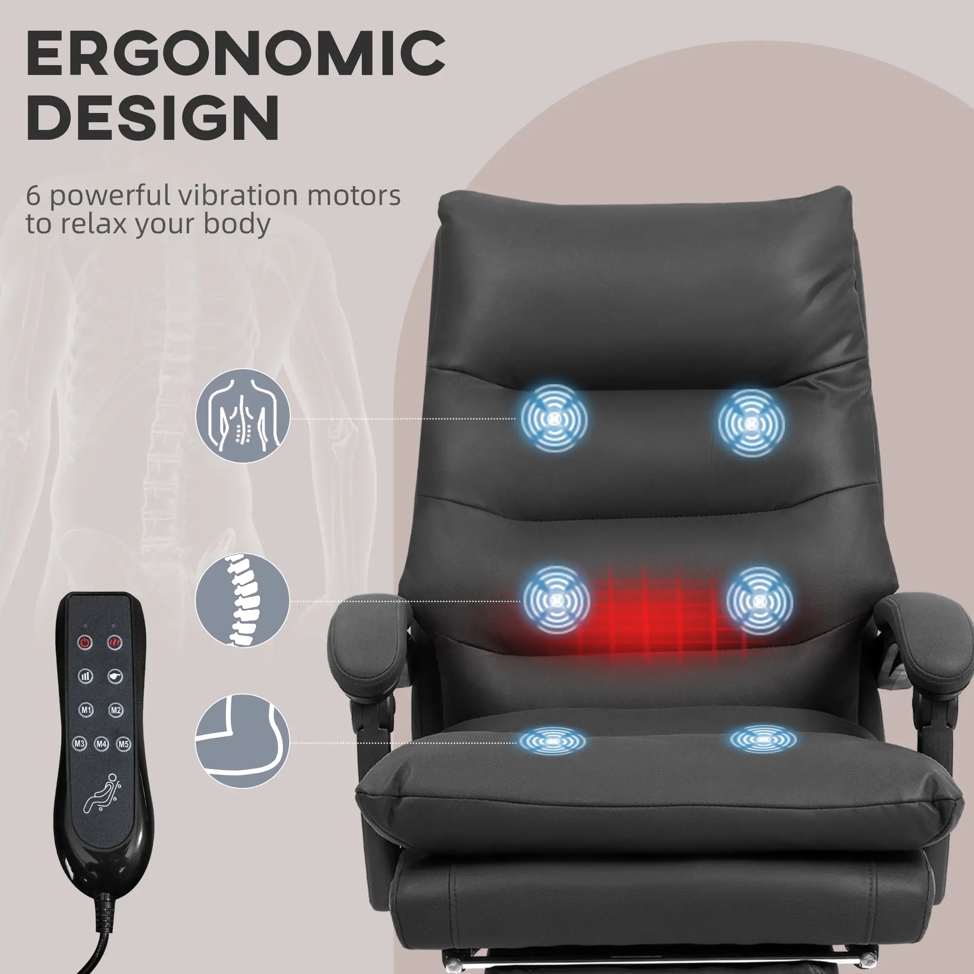 Executive Office Chair, 6 Point Massage and Heat, Microfibre Reclining with Footrest, Black Massage Chairs at Gallery Canada