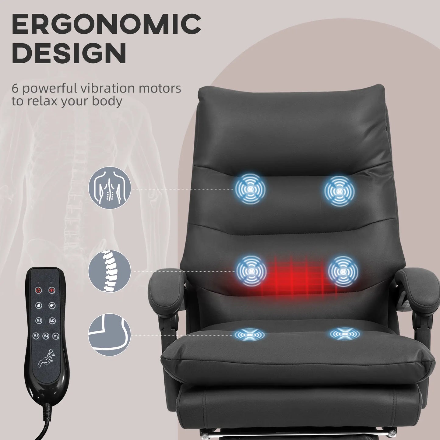 Executive Office Chair, 6 Point Massage and Heat, Microfibre Reclining with Footrest, Black Massage Chairs at Gallery Canada