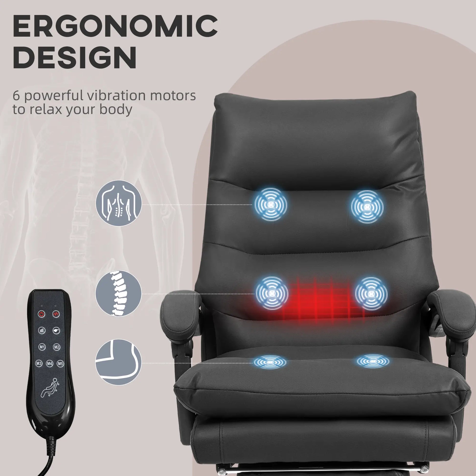 Executive Office Chair, 6 Point Massage and Heat, Microfibre Reclining with Footrest, Black Massage Chairs at Gallery Canada