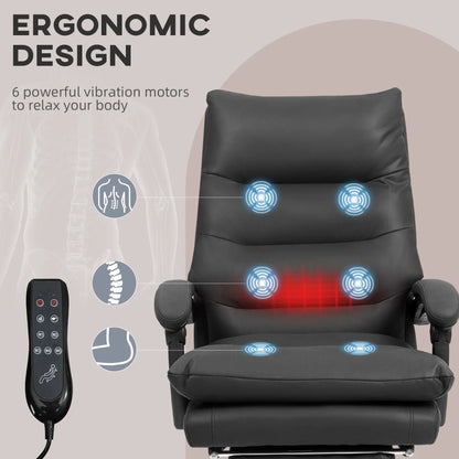 Executive Office Chair, 6 Point Massage and Heat, Microfibre Reclining with Footrest, Black Massage Chairs at Gallery Canada