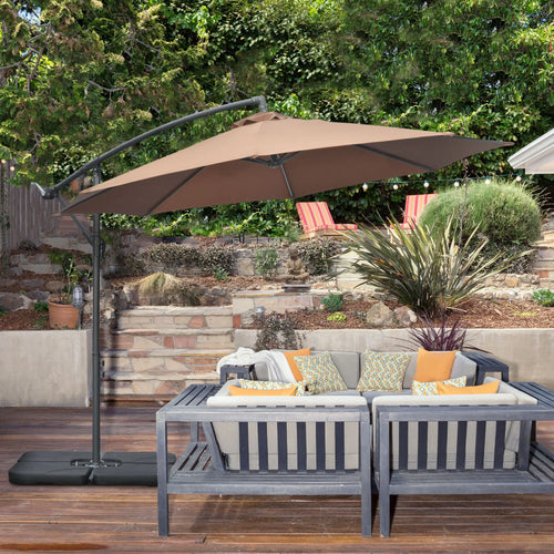 9.6ft Offset Patio Umbrella, Hanging Parasol, Crank, Base