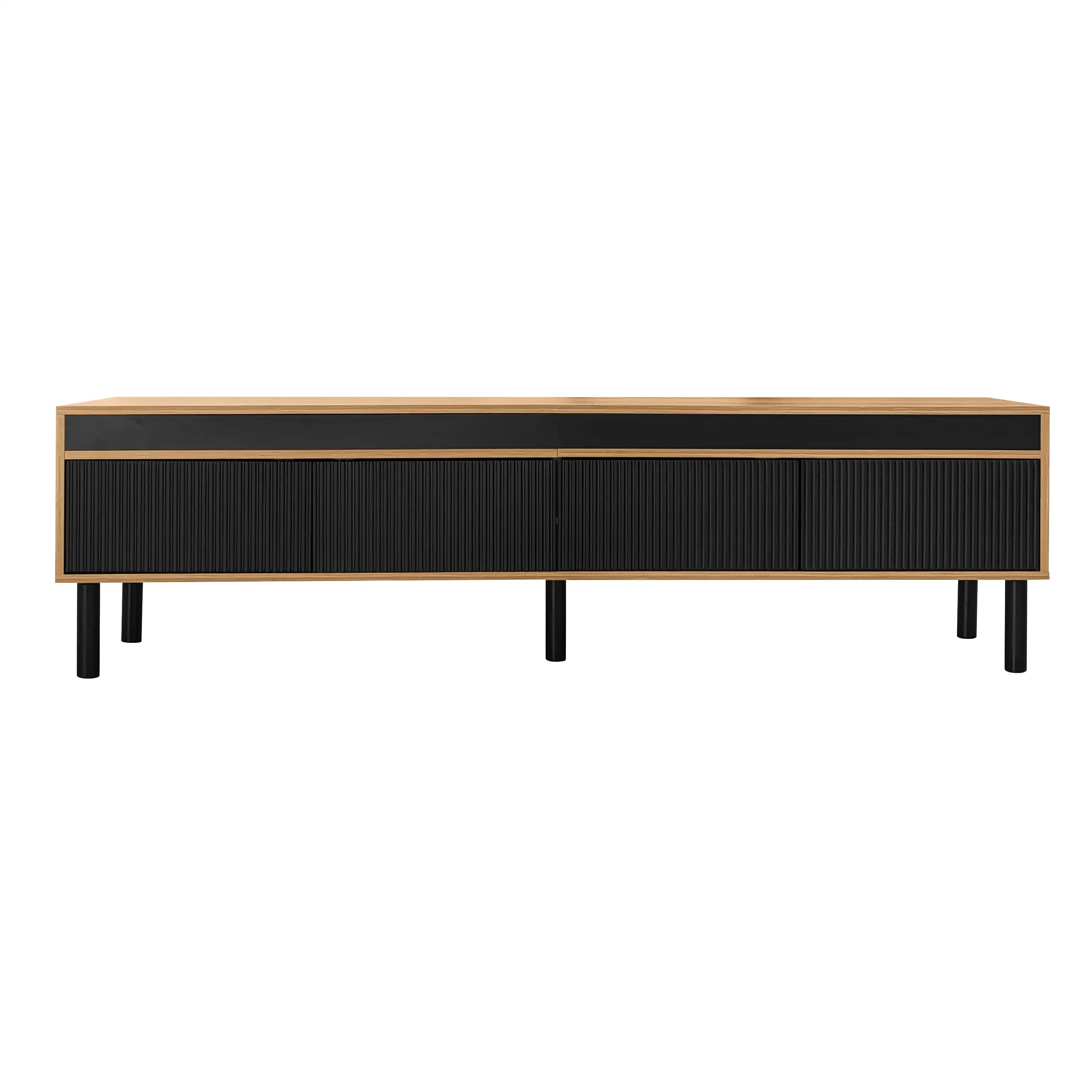 Elegant Stripe Design Stand, Sturdy Wooden Legs, 3 Doors, 67