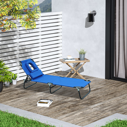 Adjustable Garden Sun Lounger w/ Reading Hole Outdoor Reclining Seat Folding Camping Beach Lounging Bed Blue - Gallery Canada