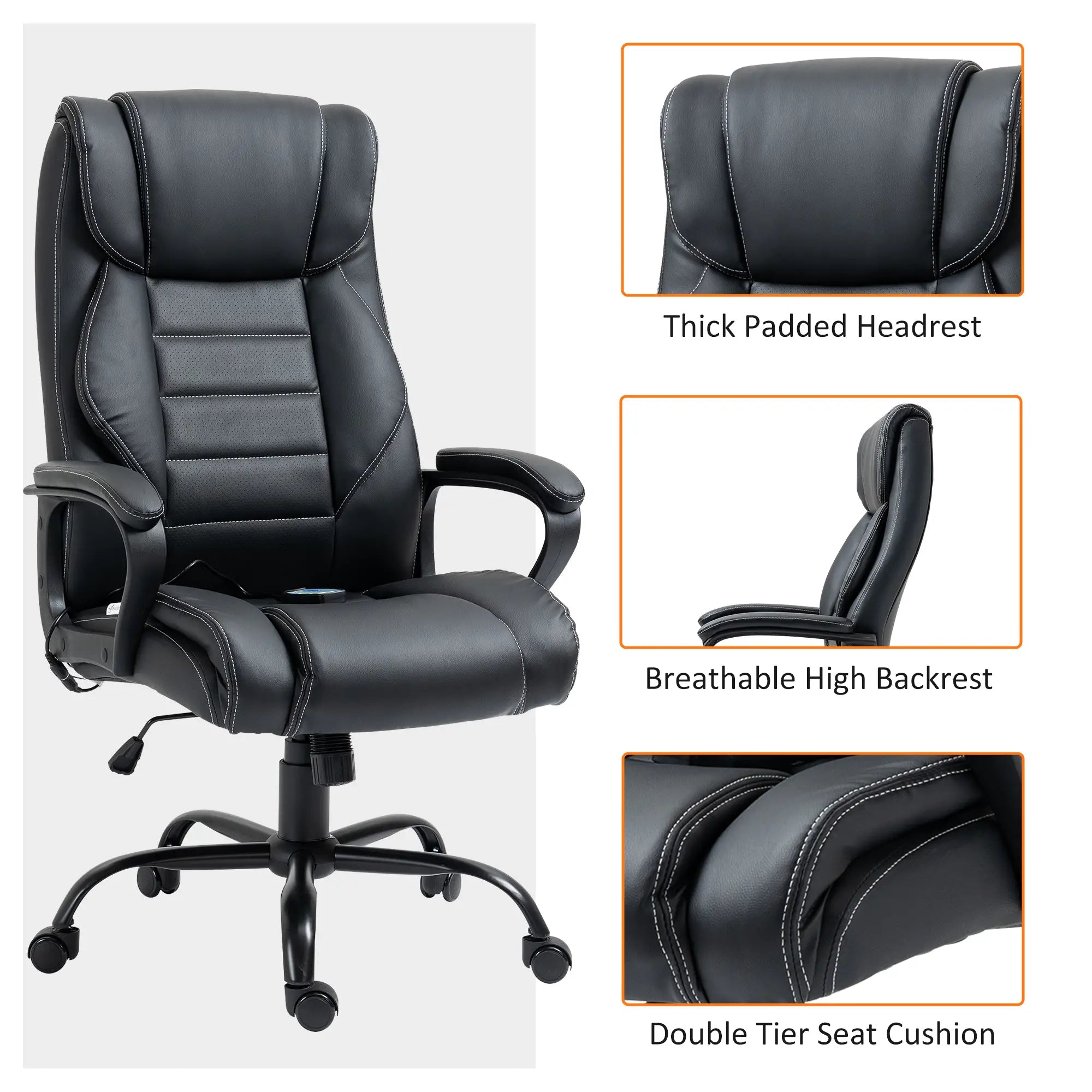 Massage Office Chair, High Back Executive, 6-Point Vibration, Adjustable Height, Black Massage Chairs at Gallery Canada