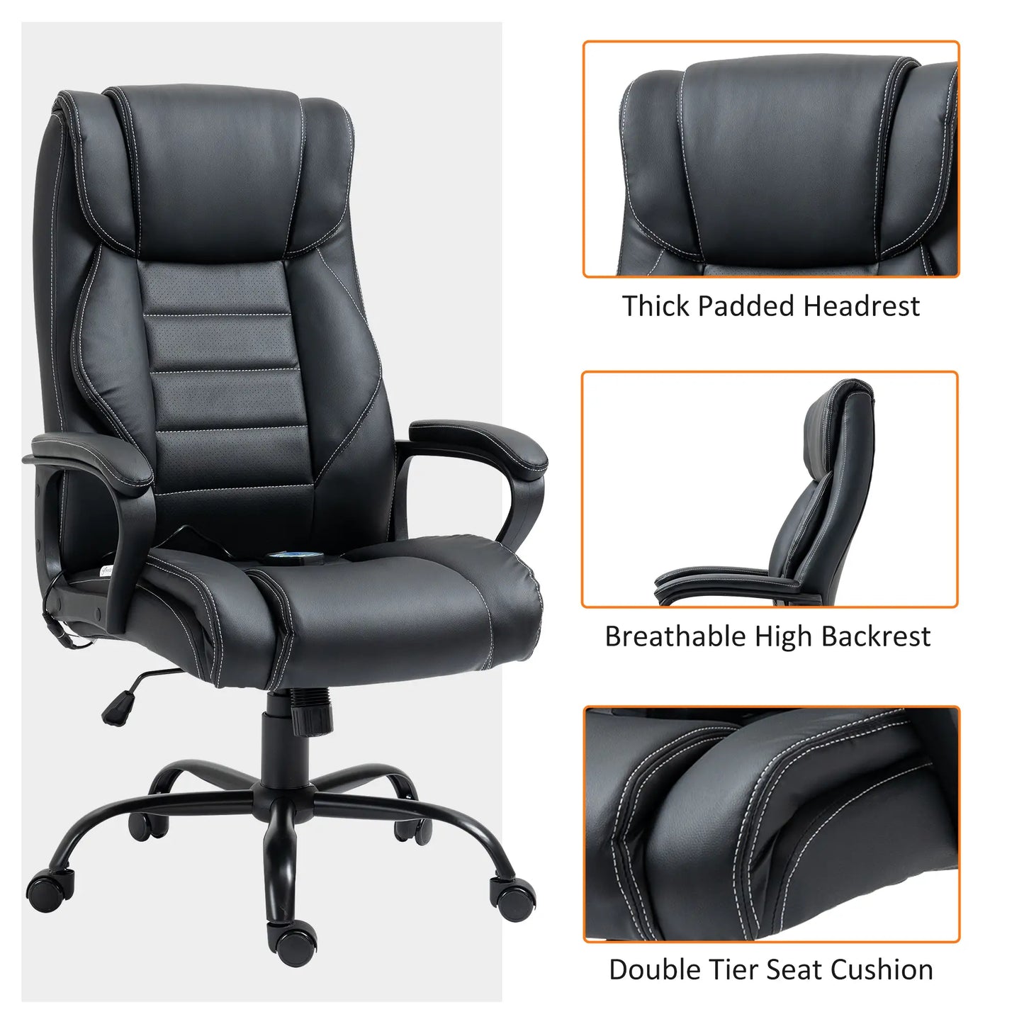 Massage Office Chair, High Back Executive, 6-Point Vibration, Adjustable Height, Black Massage Chairs at Gallery Canada