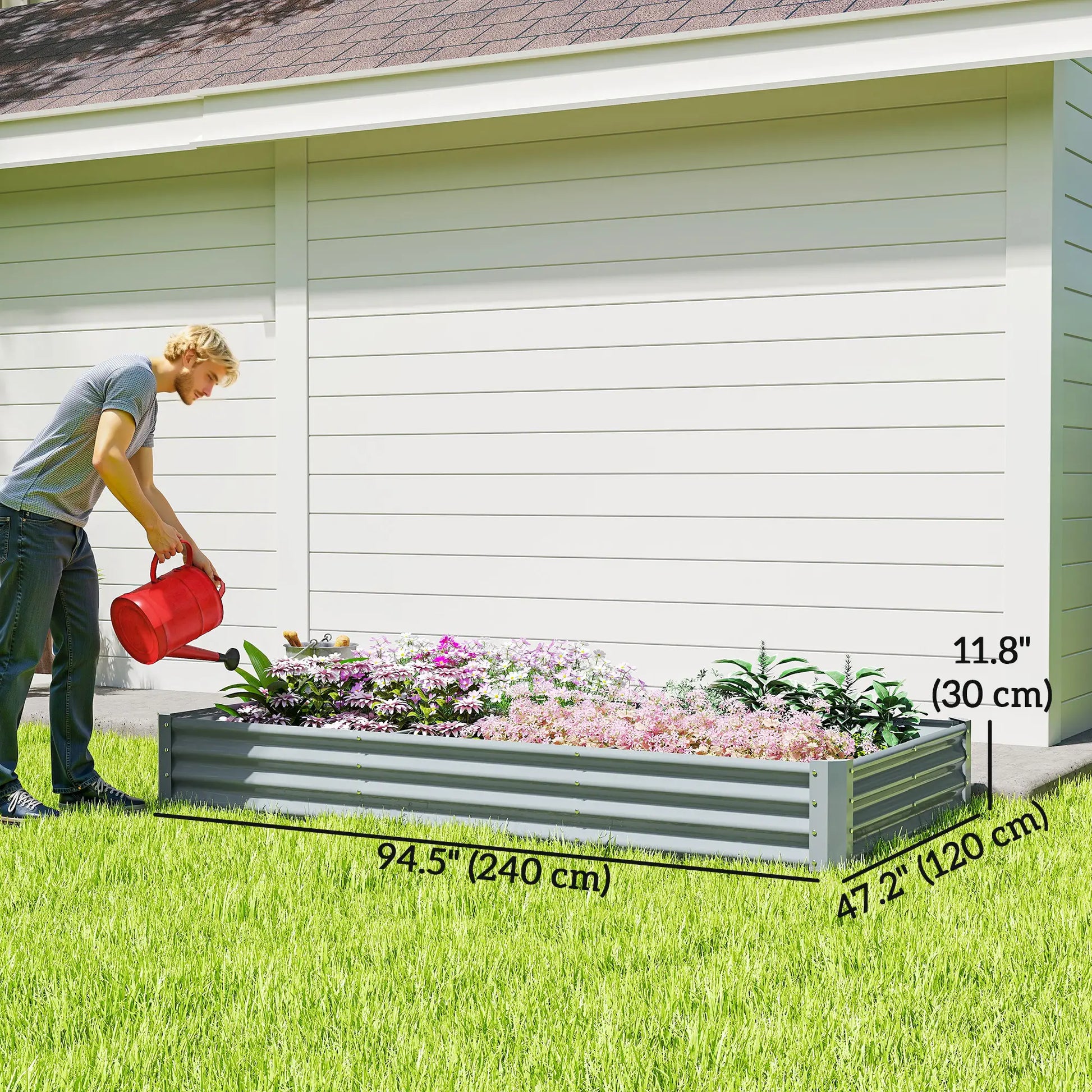 8 x 4 x 1ft Galvanized Raised Garden Bed, Reinforced Outdoor Planter Box, Silver Raised Garden Beds at Gallery Canada