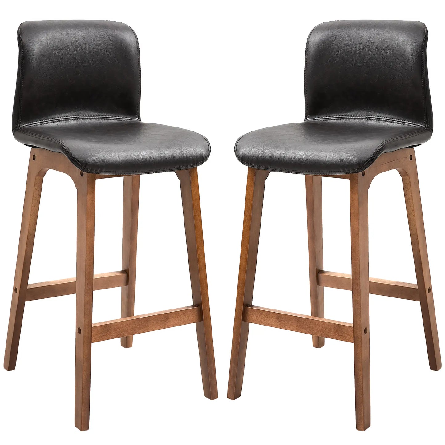 Modern Bar Stools Set of 2, Counter Height, PU Leather, Wooden Frame, Dark Brown Bar Stools at Gallery Canada