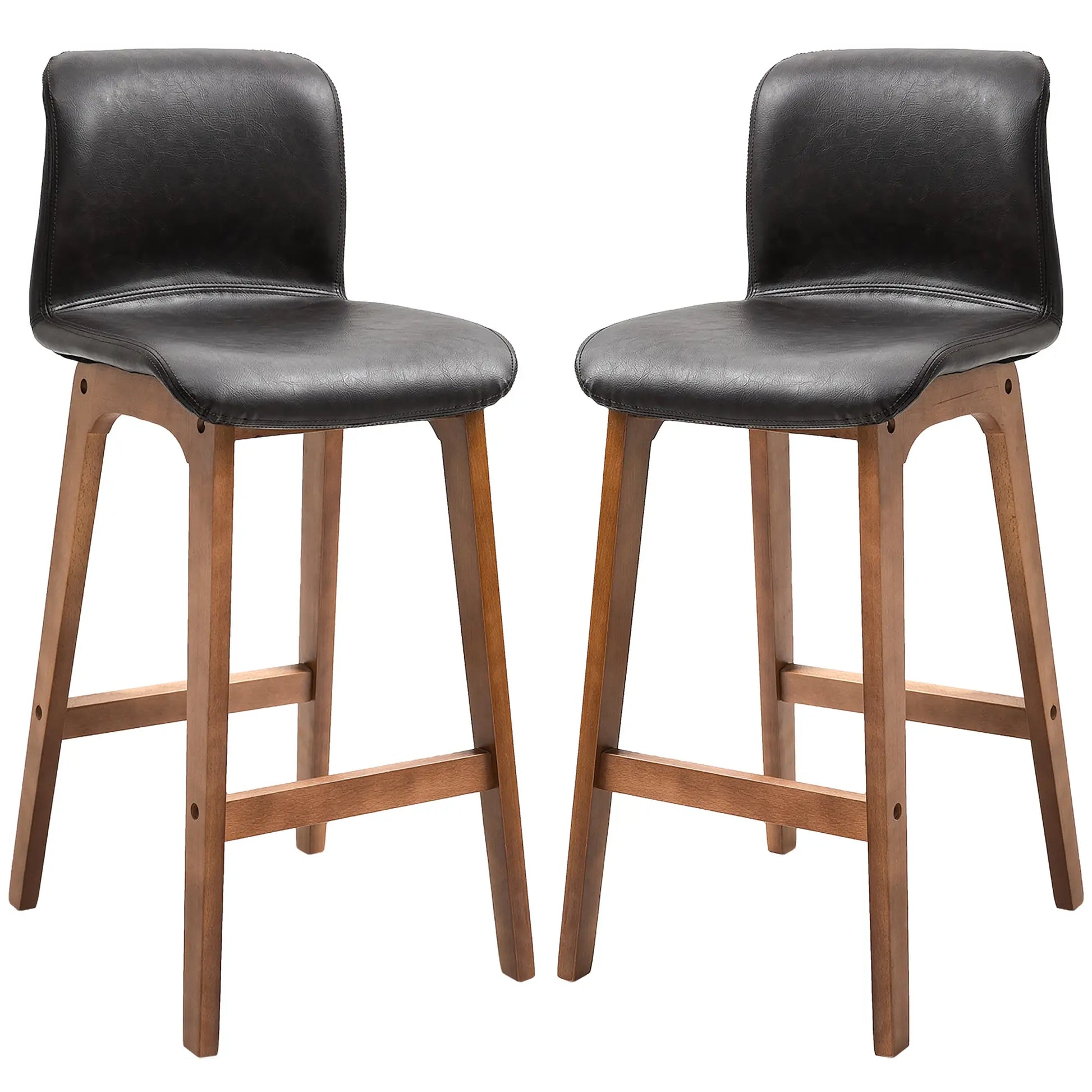Modern Bar Stools Set of 2, Counter Height, PU Leather, Wooden Frame, Dark Brown Bar Stools at Gallery Canada