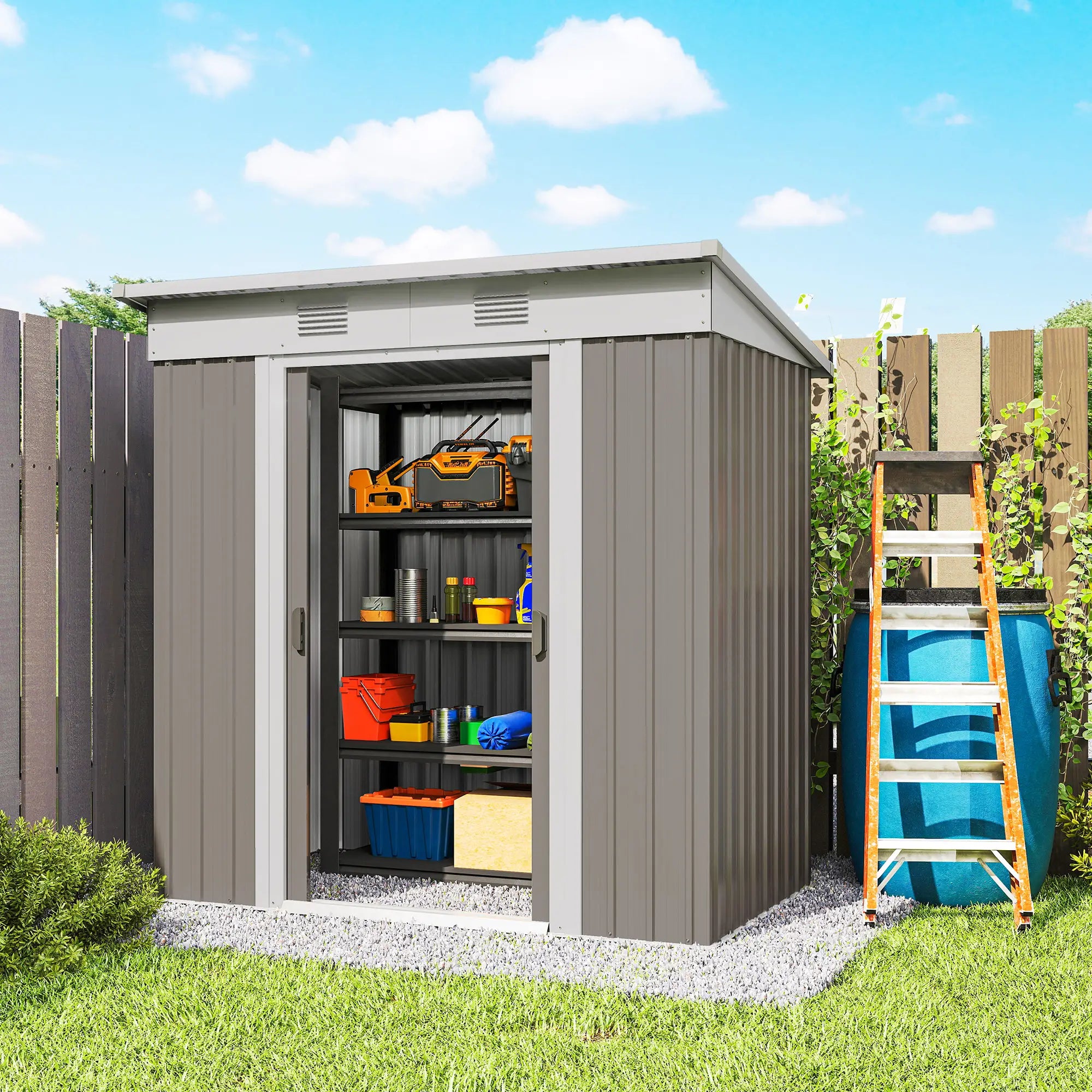 6' x 4' Outdoor Storage Shed, Metal Garden Tool Organizer, Light Grey Sheds at Gallery Canada