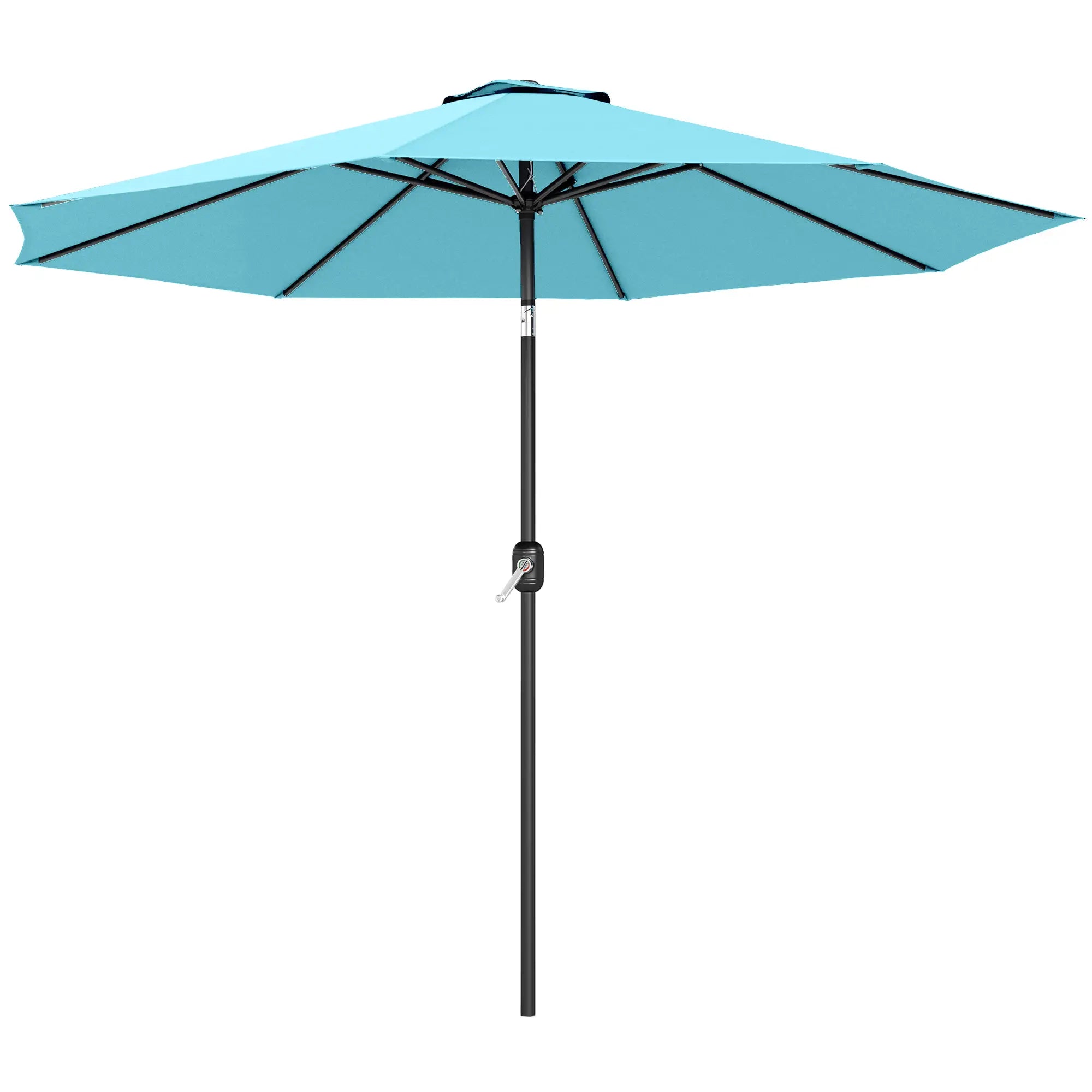10' x 8' Round Market Umbrella, Crank Handle, Tilt, Sky Blue Sun Umbrellas Sky Blue, Black at Gallery Canada