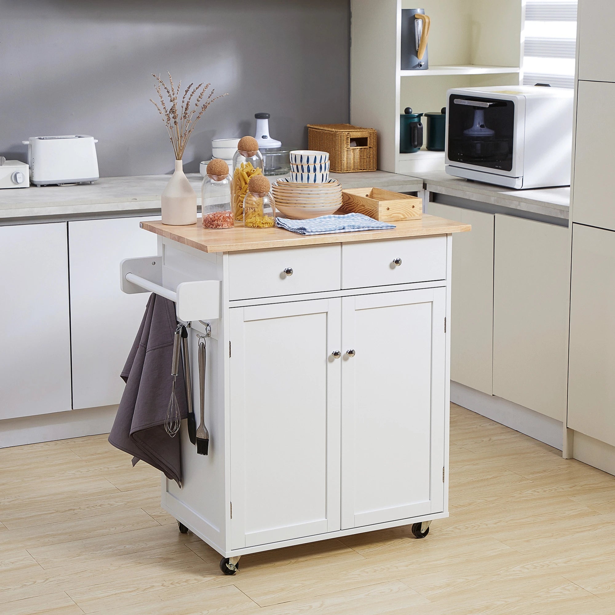 Rolling Kitchen Island with Storage, Adjustable Shelf, White Kitchen Islands & Kitchen Carts at Gallery Canada
