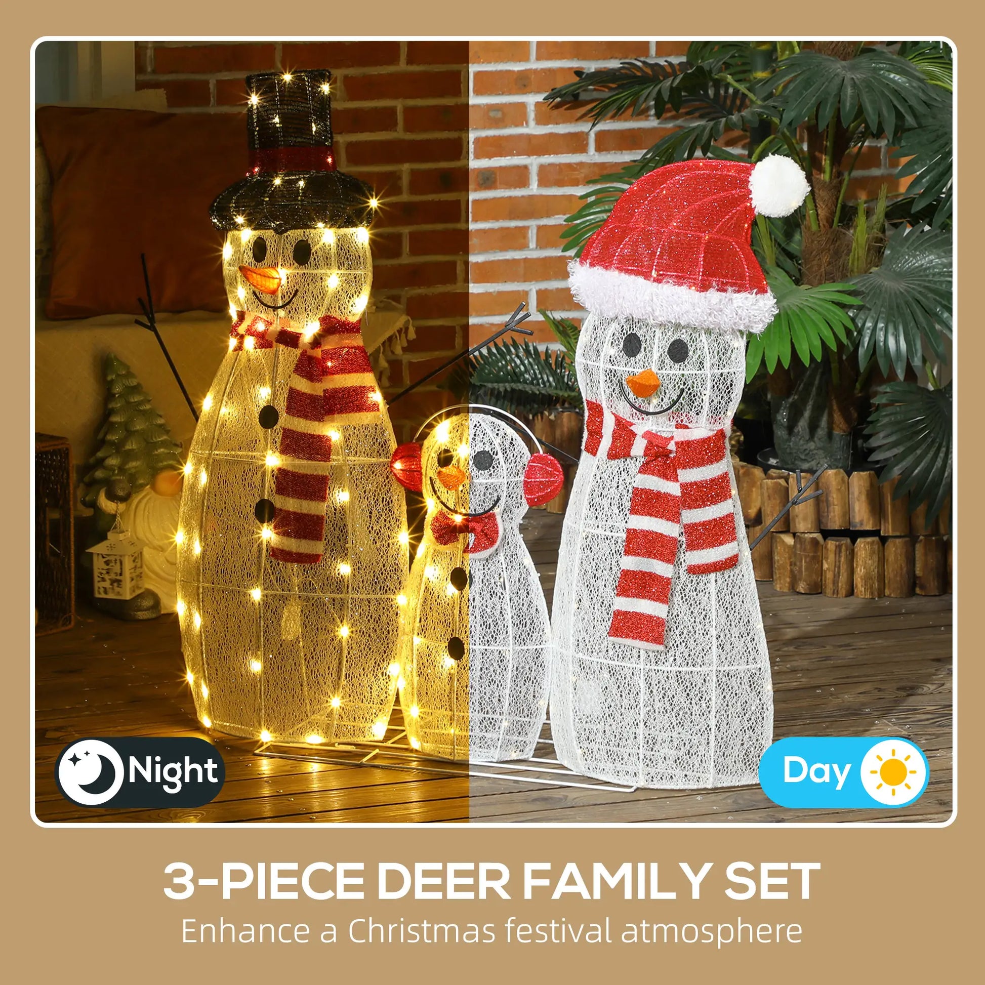 3-Piece Lighted Snowman Set, Indoor Outdoor Christmas Decor, White Christmas Decorations at Gallery Canada